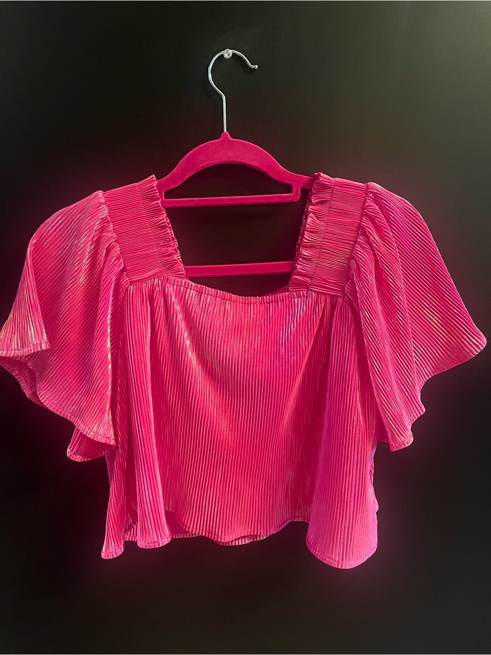 QUEEN OF SPARKLES Hot Pink Pleated Square-Neck Top